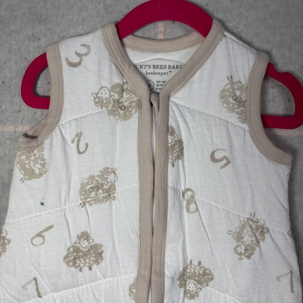 Burt's Bees‎ Baby Beekeeper Sleep Sack S White Tan Sheep Organic Cotton Quilted